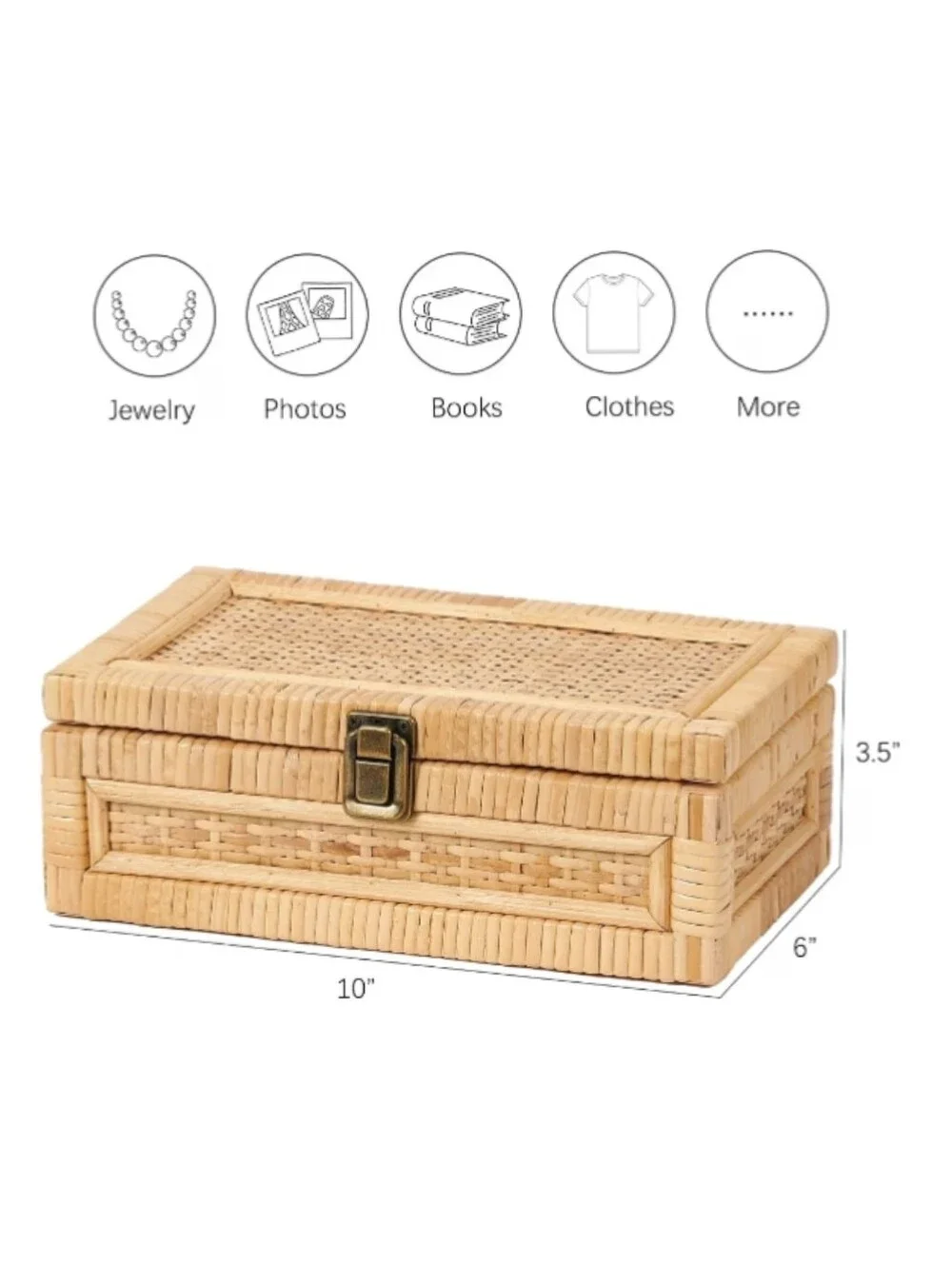 NWT Natural Handmade Basket Weave Rattan Box With Lid In Natural Size Small